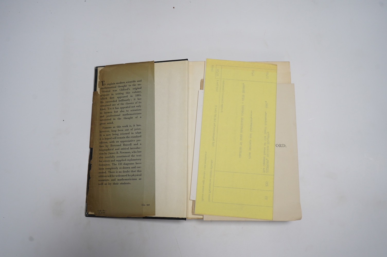 Clifford, William Kingdon - Lectures and Essays, edited by Leslie Stephen and Frederick Pollock, 2 vols, 1st edition, engraved portrait frontispiece and mounted photographic portrait frontispiece, 8vo, cloth, split to re